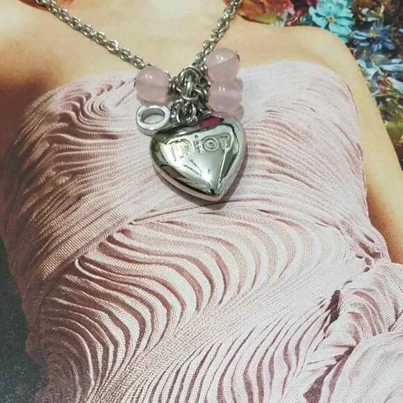 Heart Silver Dior Beaded Necklace Pendant Casual Formal Jewelry Accessory Gift - Picture 4 of 6